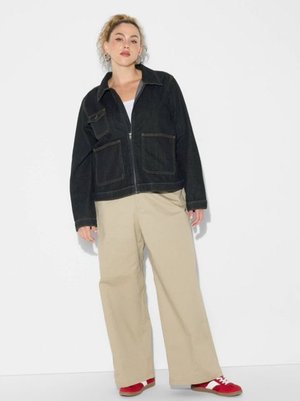 wild fable Dark Denim Zip Utility Jacket with Contrast Stitching